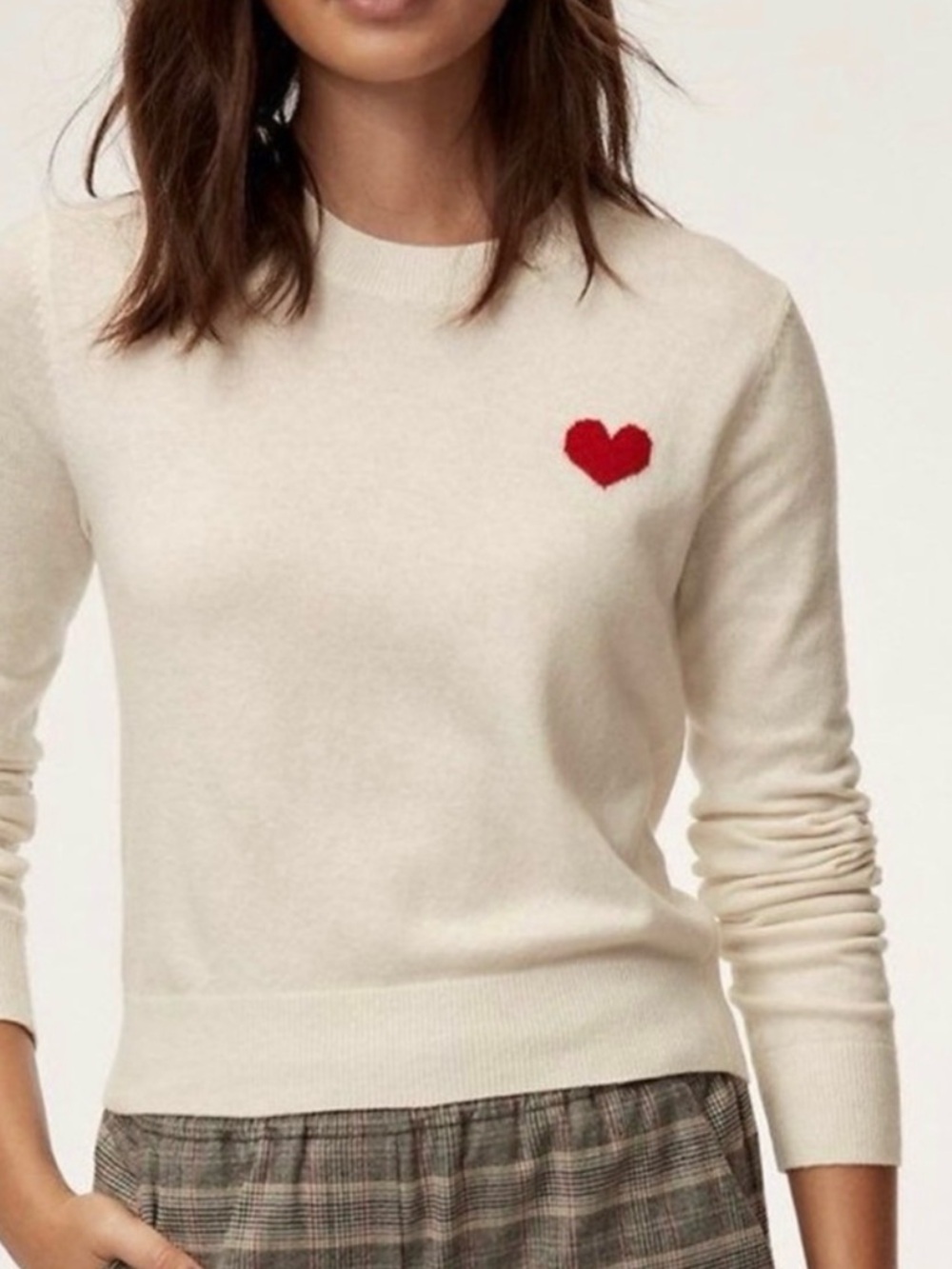 Aritzia Cream Crewneck Sweater with Red Heart